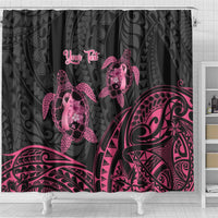 Personalised Polynesia Breast Cancer Awareness Shower Curtain No One Fights Alone Turtle Ribbon - Black Version LT14 - Polynesian Pride