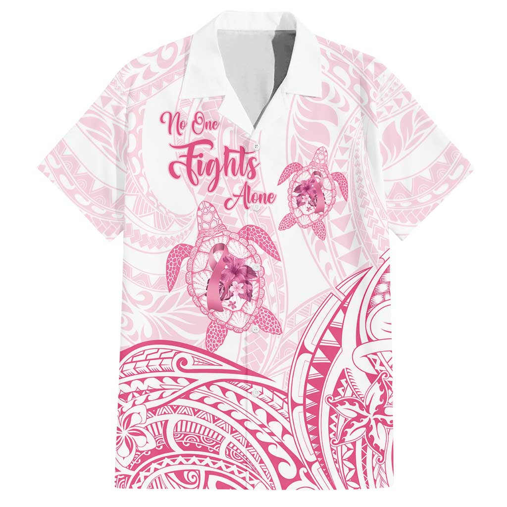 Personalised Polynesia Breast Cancer Awareness Family Matching Long Sleeve Bodycon Dress and Hawaiian Shirt No One Fights Alone Turtle Ribbon - White Version LT14 Dad's Shirt - Short Sleeve White - Polynesian Pride