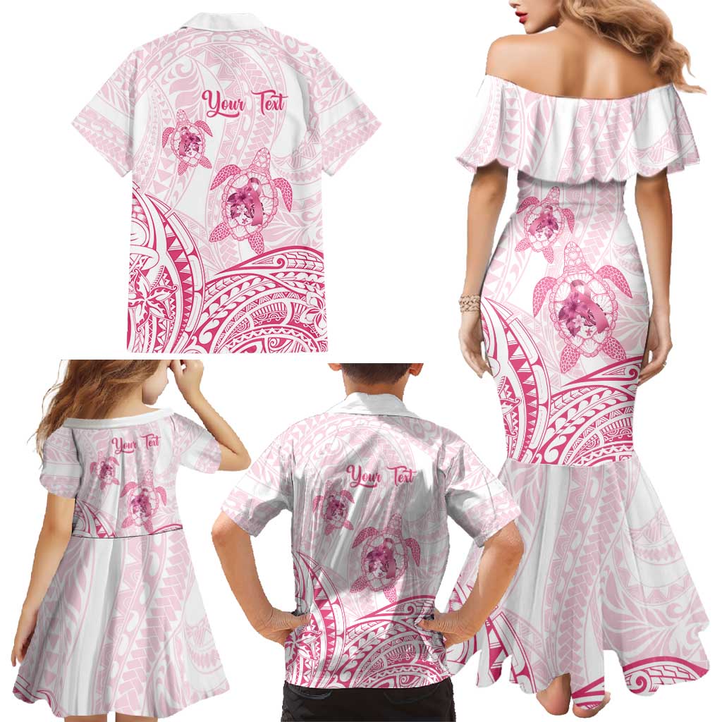 Personalised Polynesia Breast Cancer Awareness Family Matching Mermaid Dress and Hawaiian Shirt No One Fights Alone Turtle Ribbon - White Version LT14 - Polynesian Pride