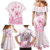 Personalised Polynesia Breast Cancer Awareness Family Matching Mermaid Dress and Hawaiian Shirt No One Fights Alone Turtle Ribbon - White Version LT14 - Polynesian Pride