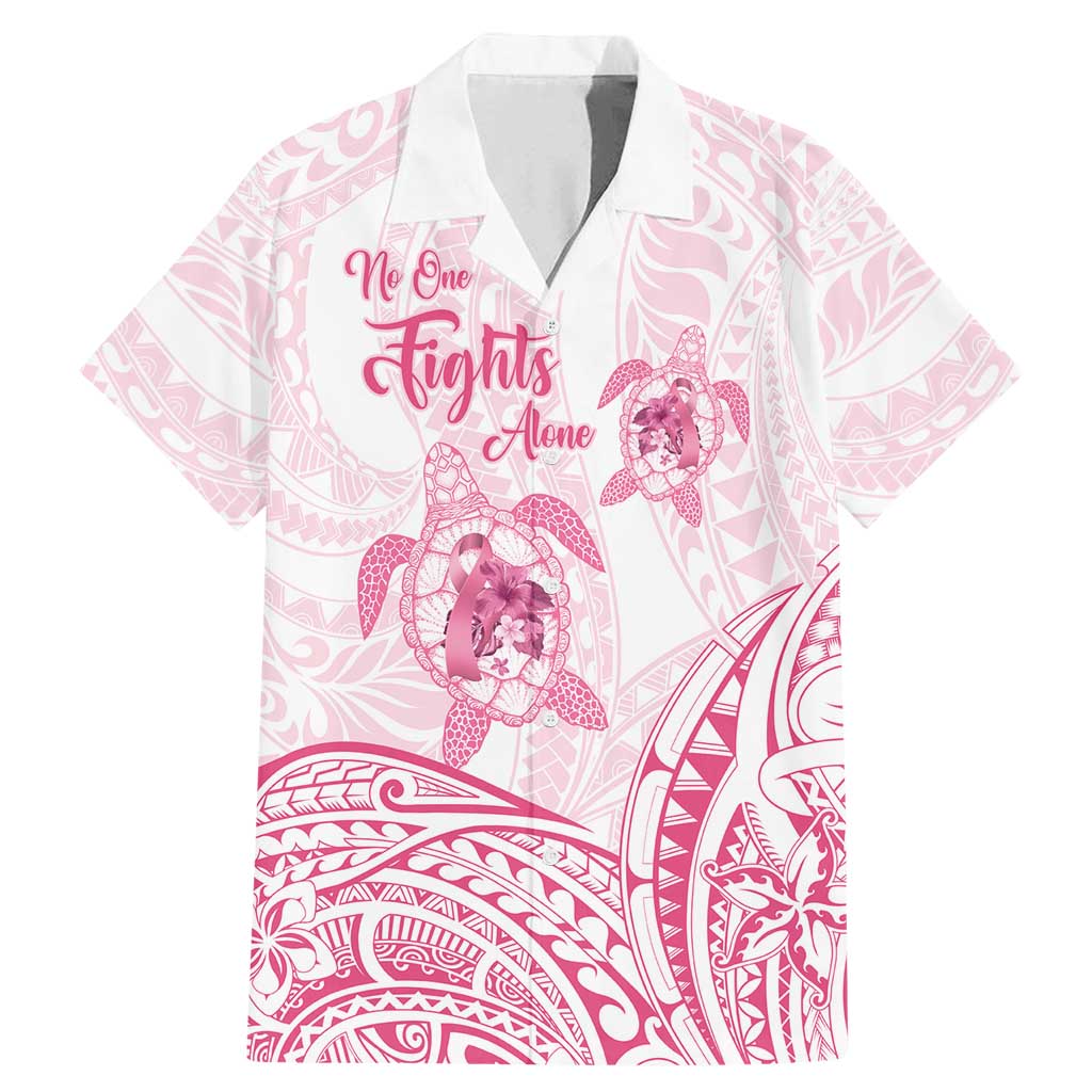 Personalised Polynesia Breast Cancer Awareness Family Matching Mermaid Dress and Hawaiian Shirt No One Fights Alone Turtle Ribbon - White Version LT14 Dad's Shirt - Short Sleeve White - Polynesian Pride