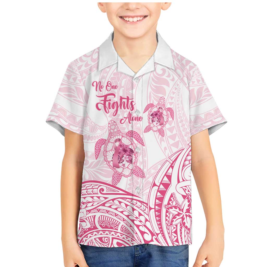 Personalised Polynesia Breast Cancer Awareness Family Matching Mermaid Dress and Hawaiian Shirt No One Fights Alone Turtle Ribbon - White Version LT14 Son's Shirt White - Polynesian Pride