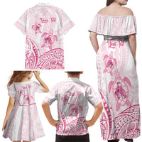 Personalised Polynesia Breast Cancer Awareness Family Matching Off Shoulder Maxi Dress and Hawaiian Shirt No One Fights Alone Turtle Ribbon - White Version LT14 - Polynesian Pride