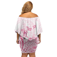 Personalised Polynesia Breast Cancer Awareness Family Matching Off Shoulder Short Dress and Hawaiian Shirt No One Fights Alone Turtle Ribbon - White Version LT14 - Polynesian Pride