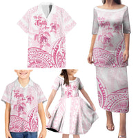 Personalised Polynesia Breast Cancer Awareness Family Matching Puletasi and Hawaiian Shirt No One Fights Alone Turtle Ribbon - White Version LT14 - Polynesian Pride
