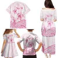 Personalised Polynesia Breast Cancer Awareness Family Matching Puletasi and Hawaiian Shirt No One Fights Alone Turtle Ribbon - White Version LT14 - Polynesian Pride