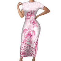 Personalised Polynesia Breast Cancer Awareness Family Matching Short Sleeve Bodycon Dress and Hawaiian Shirt No One Fights Alone Turtle Ribbon - White Version LT14 Mom's Dress White - Polynesian Pride