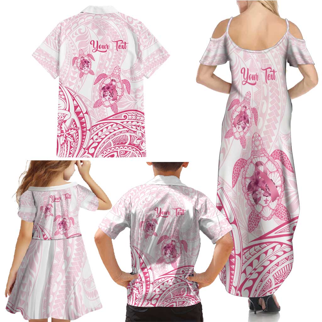Personalised Polynesia Breast Cancer Awareness Family Matching Summer Maxi Dress and Hawaiian Shirt No One Fights Alone Turtle Ribbon - White Version LT14 - Polynesian Pride