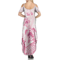 Personalised Polynesia Breast Cancer Awareness Family Matching Summer Maxi Dress and Hawaiian Shirt No One Fights Alone Turtle Ribbon - White Version LT14 - Polynesian Pride