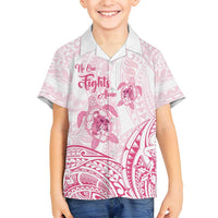 Personalised Polynesia Breast Cancer Awareness Family Matching Summer Maxi Dress and Hawaiian Shirt No One Fights Alone Turtle Ribbon - White Version LT14 Son's Shirt White - Polynesian Pride