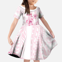 Personalised Polynesia Breast Cancer Awareness Family Matching Tank Maxi Dress and Hawaiian Shirt No One Fights Alone Turtle Ribbon - White Version LT14 Daughter's Dress White - Polynesian Pride