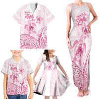 Personalised Polynesia Breast Cancer Awareness Family Matching Tank Maxi Dress and Hawaiian Shirt No One Fights Alone Turtle Ribbon - White Version LT14 - Polynesian Pride