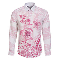 Personalised Polynesia Breast Cancer Awareness Family Matching Tank Maxi Dress and Hawaiian Shirt No One Fights Alone Turtle Ribbon - White Version LT14 Dad's Shirt - Long Sleeve White - Polynesian Pride