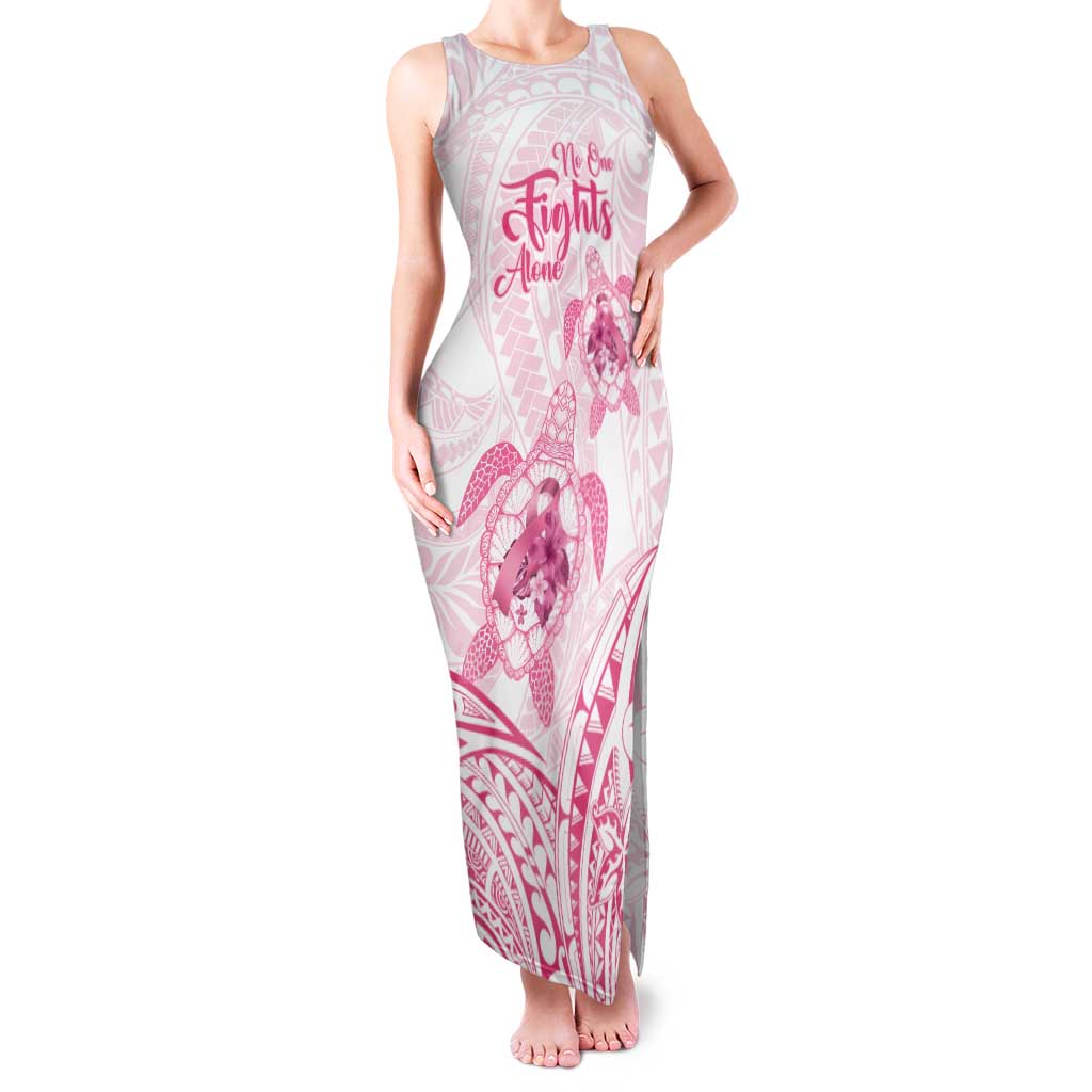 Personalised Polynesia Breast Cancer Awareness Family Matching Tank Maxi Dress and Hawaiian Shirt No One Fights Alone Turtle Ribbon - White Version LT14 Mom's Dress White - Polynesian Pride