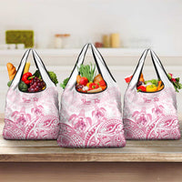 Personalised Polynesia Breast Cancer Awareness Grocery Bag No One Fights Alone Turtle Ribbon - White Version