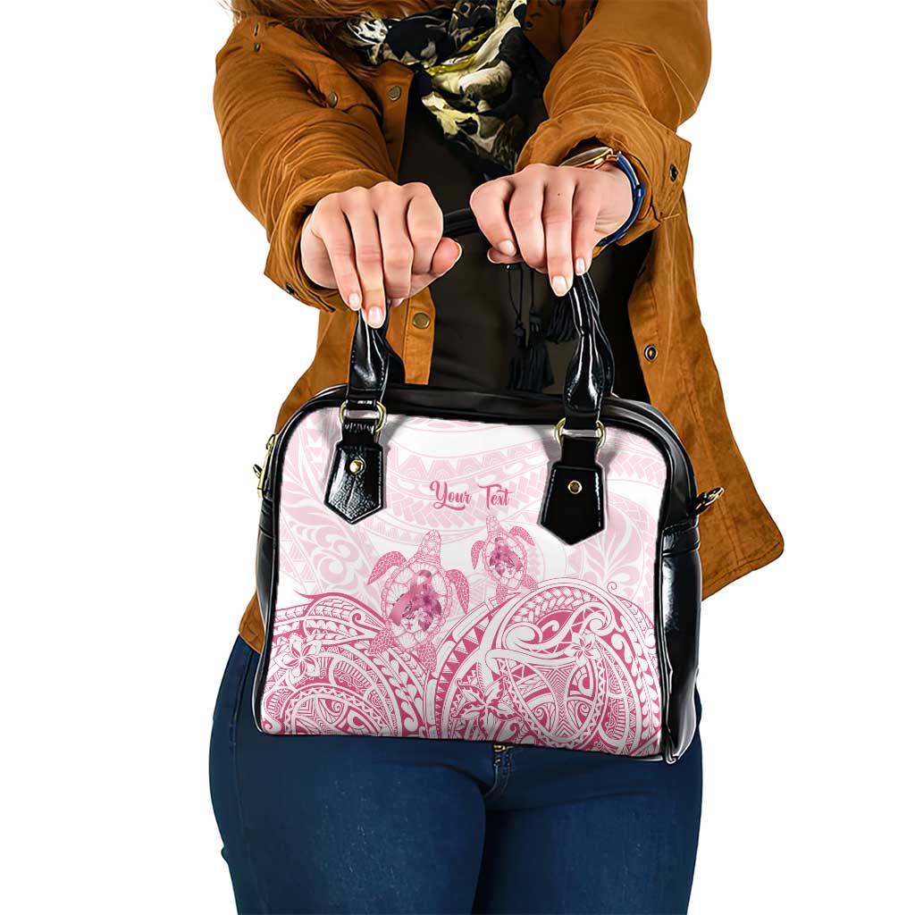 Personalised Polynesia Breast Cancer Awareness Shoulder Handbag No One Fights Alone Turtle Ribbon - White Version LT14 One Size White - Polynesian Pride