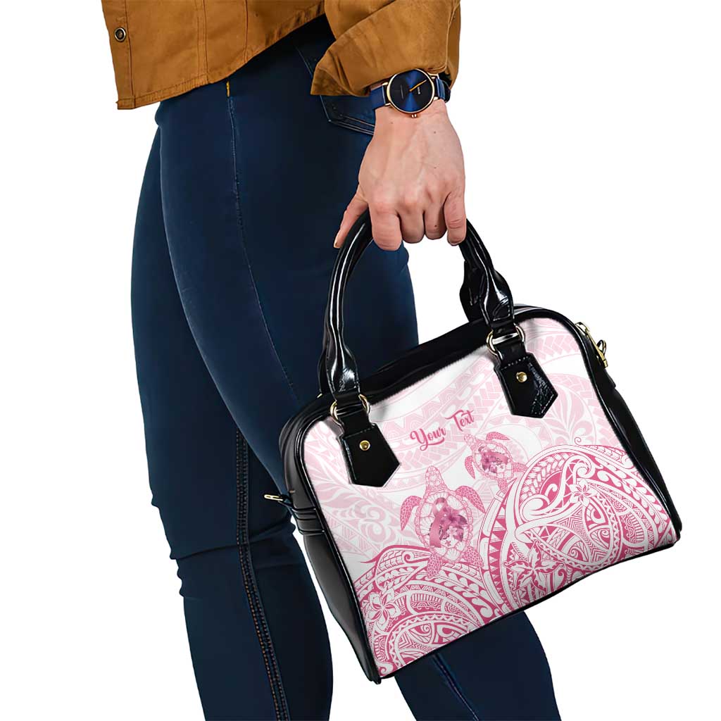 Personalised Polynesia Breast Cancer Awareness Shoulder Handbag No One Fights Alone Turtle Ribbon - White Version LT14 - Polynesian Pride