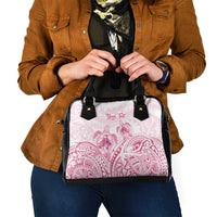 Personalised Polynesia Breast Cancer Awareness Shoulder Handbag No One Fights Alone Turtle Ribbon - White Version LT14 - Polynesian Pride