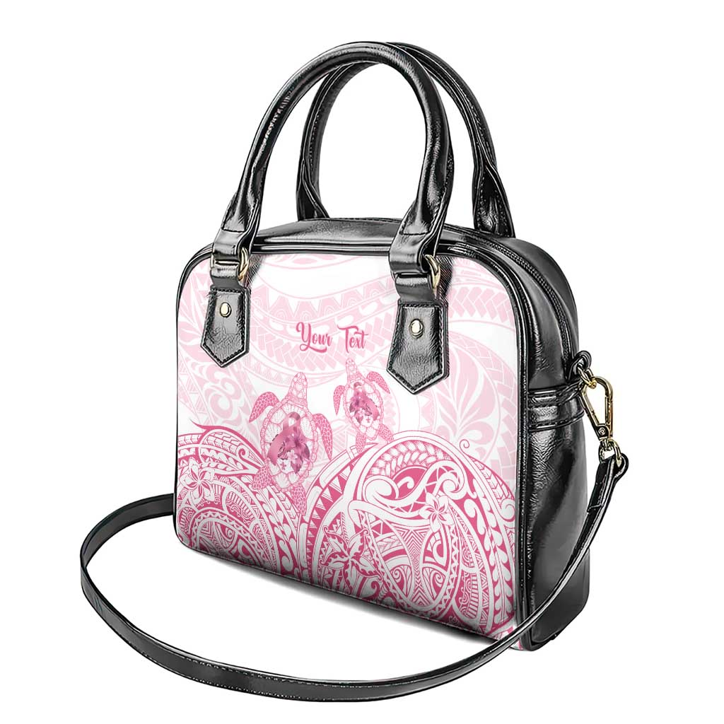 Personalised Polynesia Breast Cancer Awareness Shoulder Handbag No One Fights Alone Turtle Ribbon - White Version LT14 - Polynesian Pride
