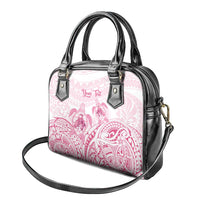 Personalised Polynesia Breast Cancer Awareness Shoulder Handbag No One Fights Alone Turtle Ribbon - White Version LT14 - Polynesian Pride