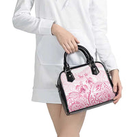 Personalised Polynesia Breast Cancer Awareness Shoulder Handbag No One Fights Alone Turtle Ribbon - White Version LT14 - Polynesian Pride