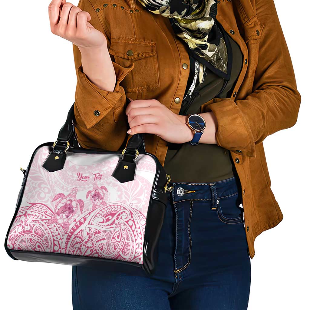 Personalised Polynesia Breast Cancer Awareness Shoulder Handbag No One Fights Alone Turtle Ribbon - White Version LT14 - Polynesian Pride