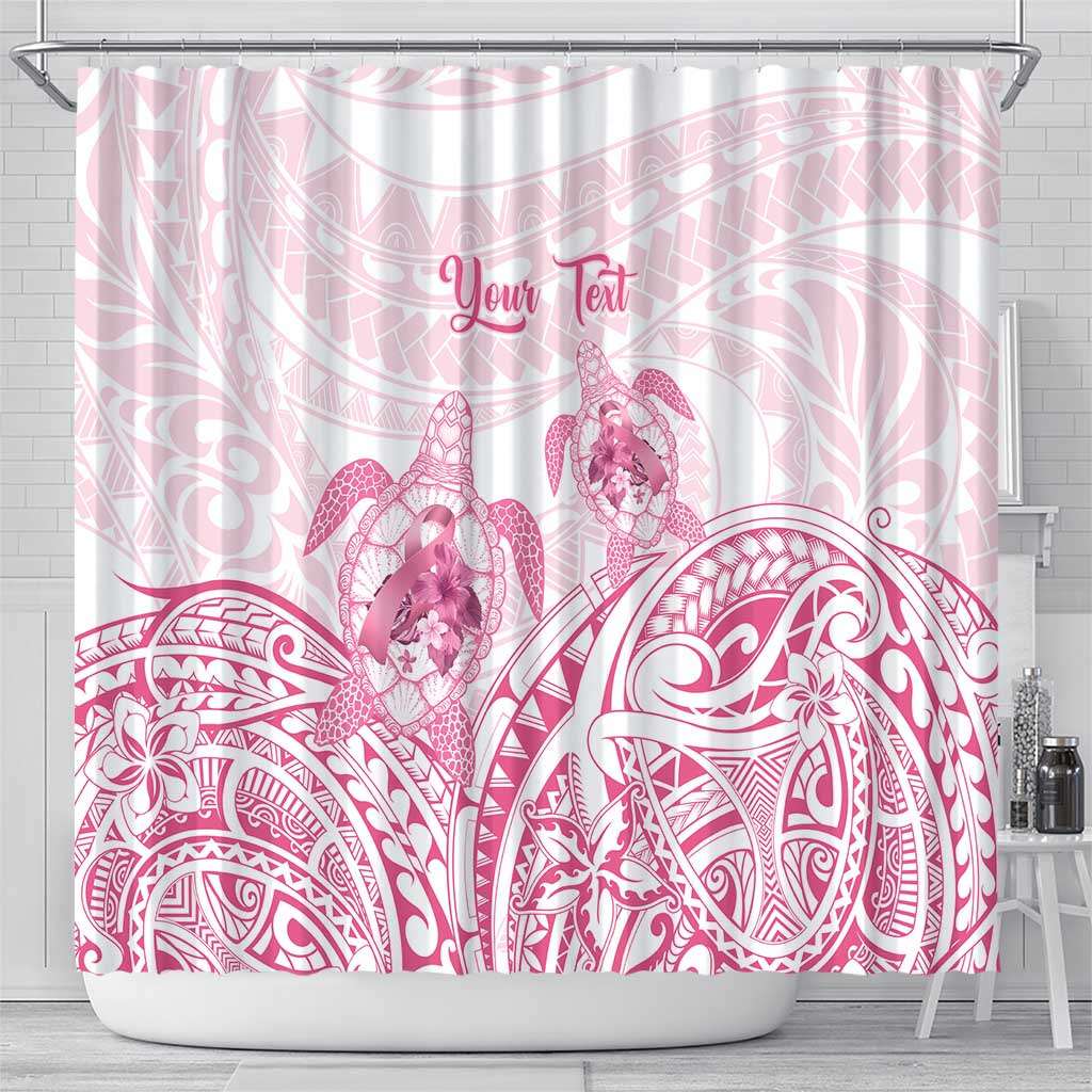 Personalised Polynesia Breast Cancer Awareness Shower Curtain No One Fights Alone Turtle Ribbon - White Version LT14 - Polynesian Pride