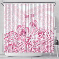 Personalised Polynesia Breast Cancer Awareness Shower Curtain No One Fights Alone Turtle Ribbon - White Version LT14 - Polynesian Pride