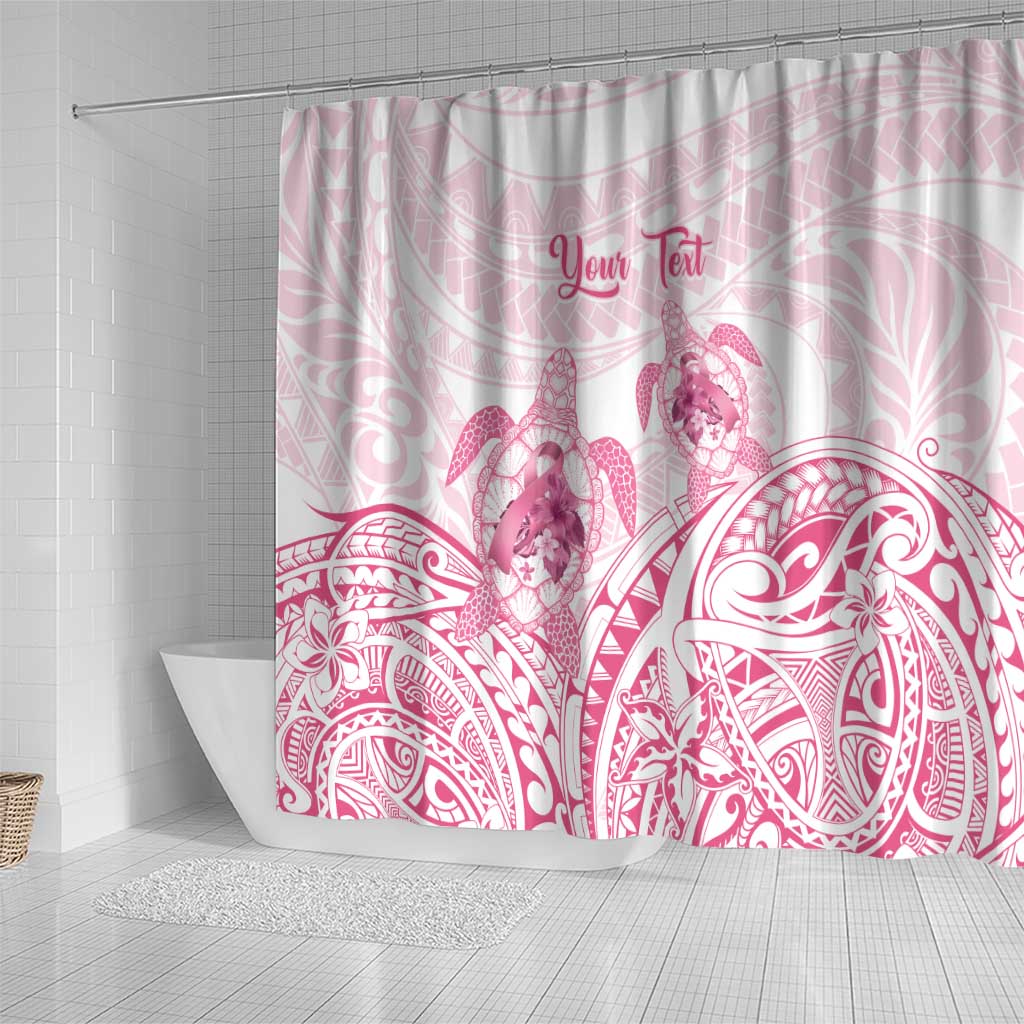 Personalised Polynesia Breast Cancer Awareness Shower Curtain No One Fights Alone Turtle Ribbon - White Version LT14 - Polynesian Pride
