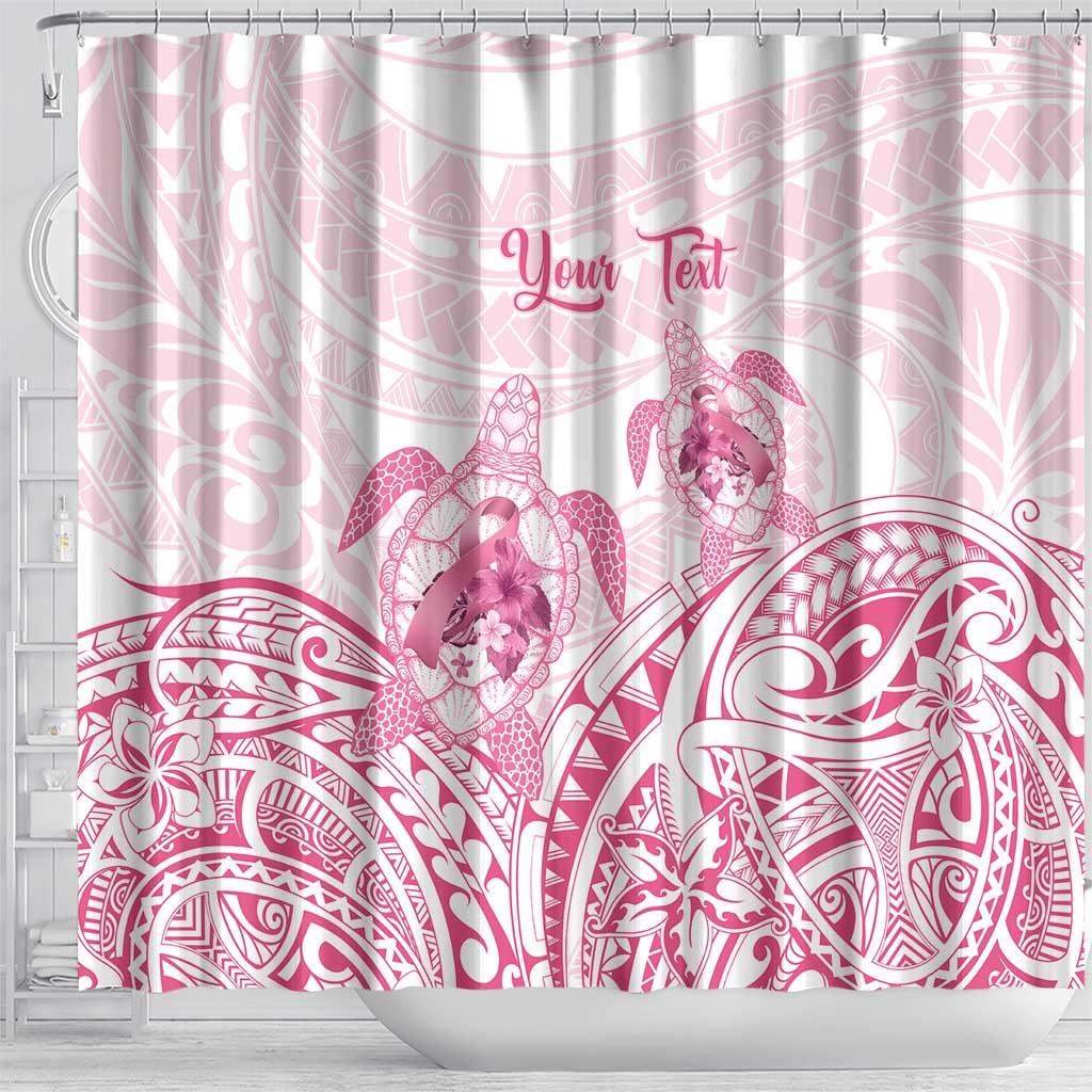 Personalised Polynesia Breast Cancer Awareness Shower Curtain No One Fights Alone Turtle Ribbon - White Version LT14 - Polynesian Pride