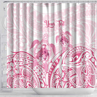 Personalised Polynesia Breast Cancer Awareness Shower Curtain No One Fights Alone Turtle Ribbon - White Version LT14 - Polynesian Pride
