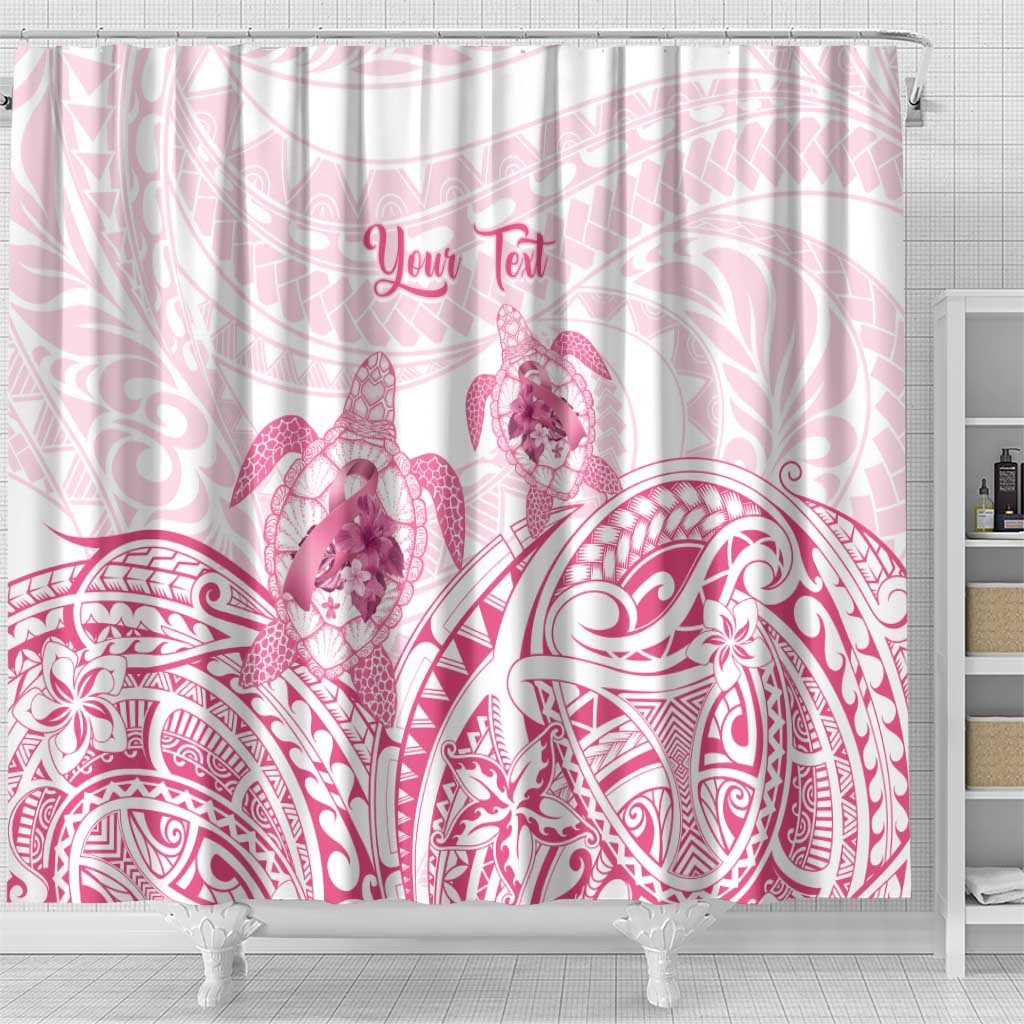Personalised Polynesia Breast Cancer Awareness Shower Curtain No One Fights Alone Turtle Ribbon - White Version LT14 - Polynesian Pride