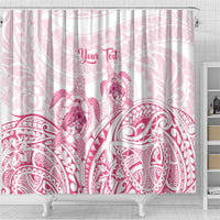 Personalised Polynesia Breast Cancer Awareness Shower Curtain No One Fights Alone Turtle Ribbon - White Version LT14 - Polynesian Pride