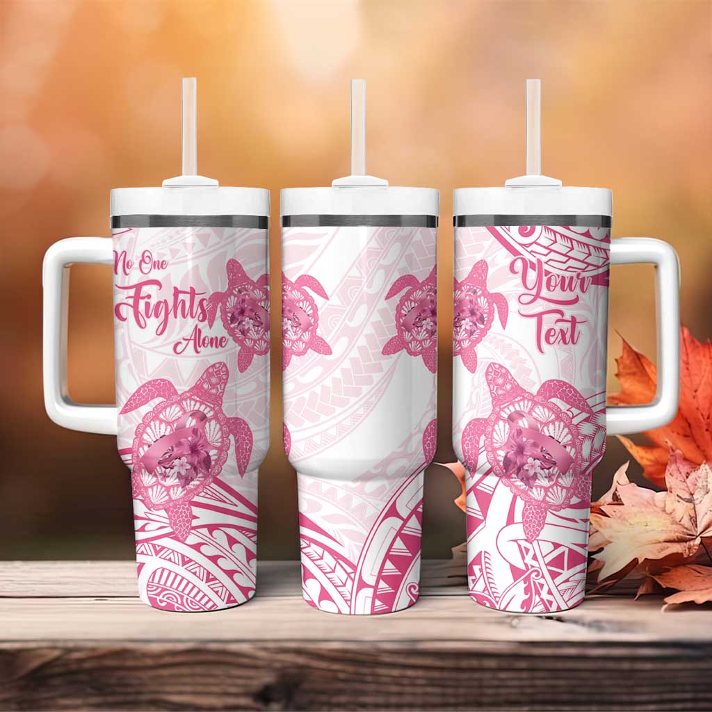 Personalised Polynesia Breast Cancer Awareness Tumbler With Handle No One Fights Alone Turtle Ribbon - White Version