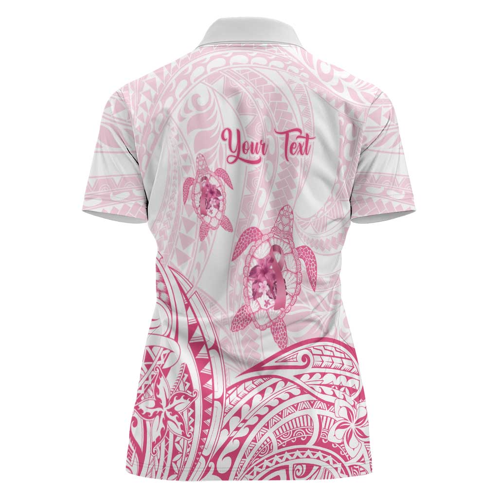 Personalised Polynesia Breast Cancer Awareness Women Polo Shirt No One Fights Alone Turtle Ribbon - White Version