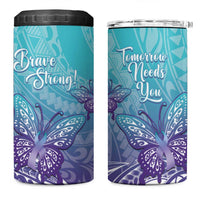 Polynesia Suicide Prevention Month 4 in 1 Can Cooler Tumbler Butterfly Purple And Teal Ribbon Tomorrow Needs You LT14 One Size: 16 oz Teal - Polynesian Pride