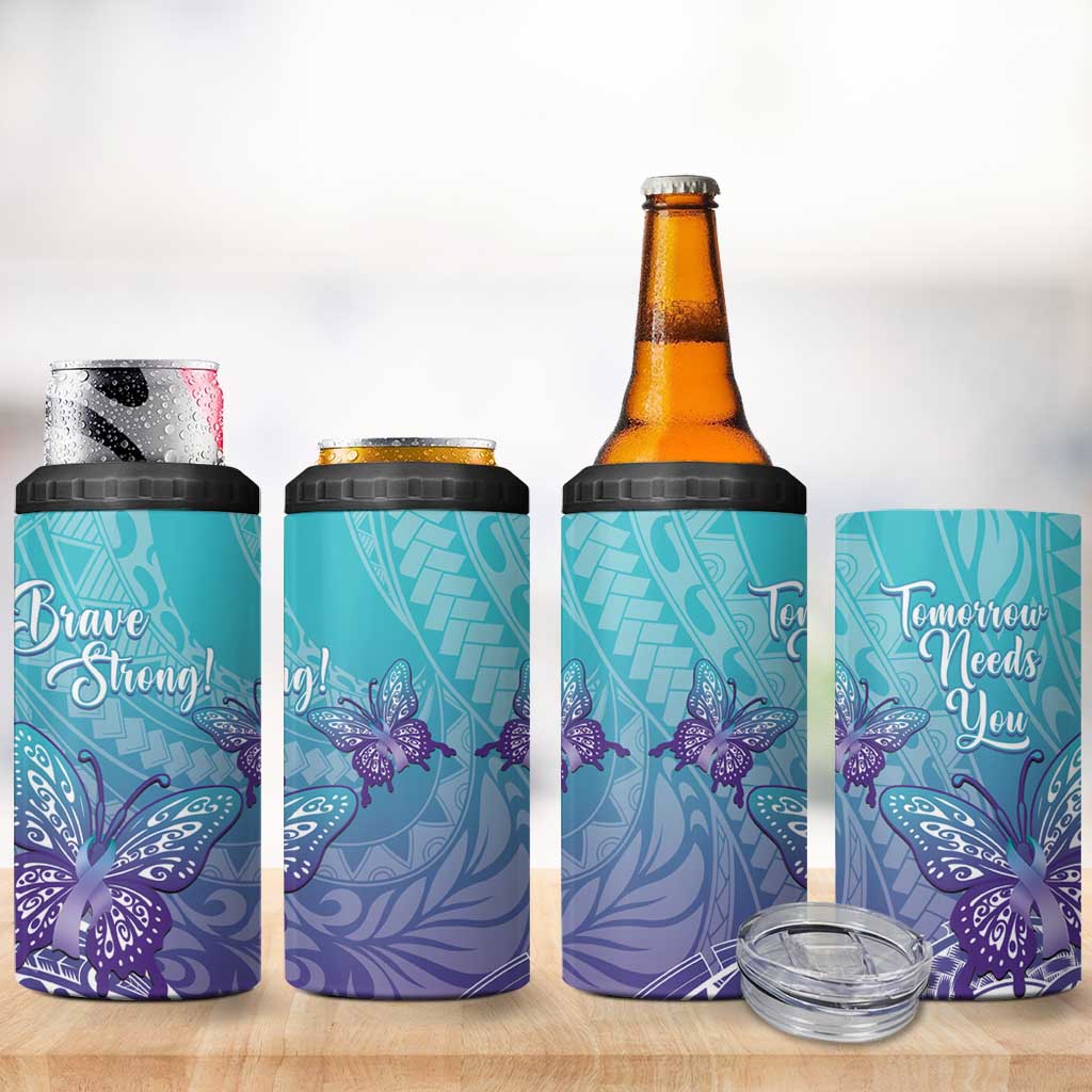 Polynesia Suicide Prevention Month 4 in 1 Can Cooler Tumbler Butterfly Purple And Teal Ribbon Tomorrow Needs You LT14 - Polynesian Pride