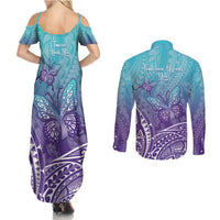 Polynesia Suicide Prevention Month Couples Matching Summer Maxi Dress and Long Sleeve Button Shirt Butterfly Purple And Teal Ribbon Tomorrow Needs You LT14 - Polynesian Pride