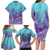 Polynesia Suicide Prevention Month Family Matching Long Sleeve Bodycon Dress and Hawaiian Shirt Butterfly Purple And Teal Ribbon Tomorrow Needs You LT14 - Polynesian Pride