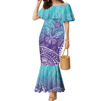 Polynesia Suicide Prevention Month Family Matching Mermaid Dress and Hawaiian Shirt Butterfly Purple And Teal Ribbon Tomorrow Needs You LT14 Mom's Dress Teal - Polynesian Pride