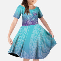 Polynesia Suicide Prevention Month Family Matching Off The Shoulder Long Sleeve Dress and Hawaiian Shirt Butterfly Purple And Teal Ribbon Tomorrow Needs You LT14 Daughter's Dress Teal - Polynesian Pride