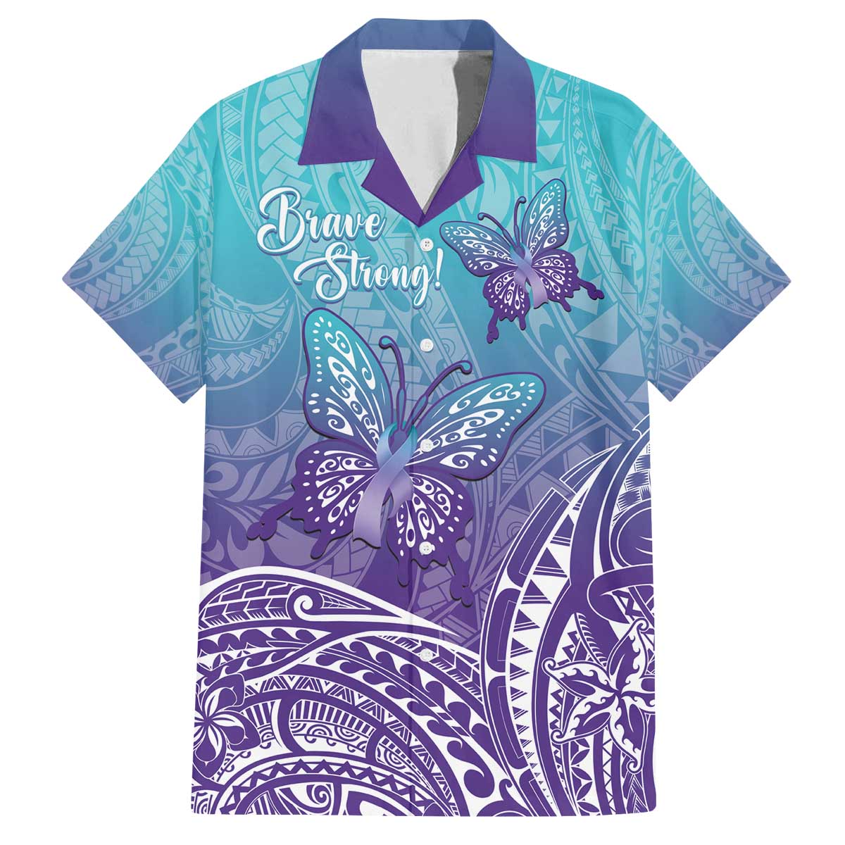 Polynesia Suicide Prevention Month Family Matching Off The Shoulder Long Sleeve Dress and Hawaiian Shirt Butterfly Purple And Teal Ribbon Tomorrow Needs You LT14 Dad's Shirt - Short Sleeve Teal - Polynesian Pride