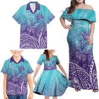 Polynesia Suicide Prevention Month Family Matching Off Shoulder Maxi Dress and Hawaiian Shirt Butterfly Purple And Teal Ribbon Tomorrow Needs You LT14 - Polynesian Pride