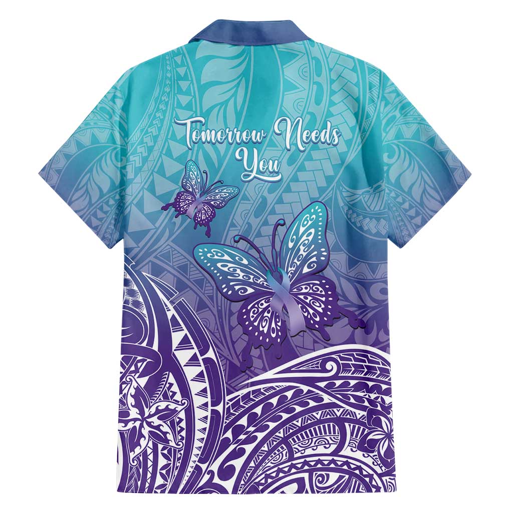 Polynesia Suicide Prevention Month Family Matching Off Shoulder Maxi Dress and Hawaiian Shirt Butterfly Purple And Teal Ribbon Tomorrow Needs You LT14 - Polynesian Pride