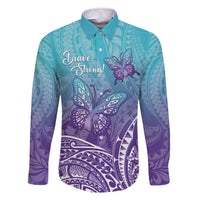 Polynesia Suicide Prevention Month Family Matching Off Shoulder Short Dress and Hawaiian Shirt Butterfly Purple And Teal Ribbon Tomorrow Needs You LT14 Dad's Shirt - Long Sleeve Teal - Polynesian Pride