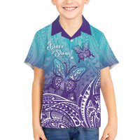 Polynesia Suicide Prevention Month Family Matching Off Shoulder Short Dress and Hawaiian Shirt Butterfly Purple And Teal Ribbon Tomorrow Needs You LT14 Son's Shirt Teal - Polynesian Pride