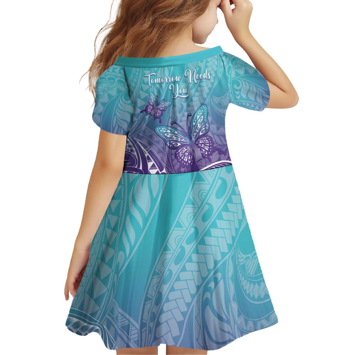 Polynesia Suicide Prevention Month Family Matching Puletasi and Hawaiian Shirt Butterfly Purple And Teal Ribbon Tomorrow Needs You LT14 - Polynesian Pride