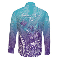 Polynesia Suicide Prevention Month Family Matching Short Sleeve Bodycon Dress and Hawaiian Shirt Butterfly Purple And Teal Ribbon Tomorrow Needs You LT14 - Polynesian Pride