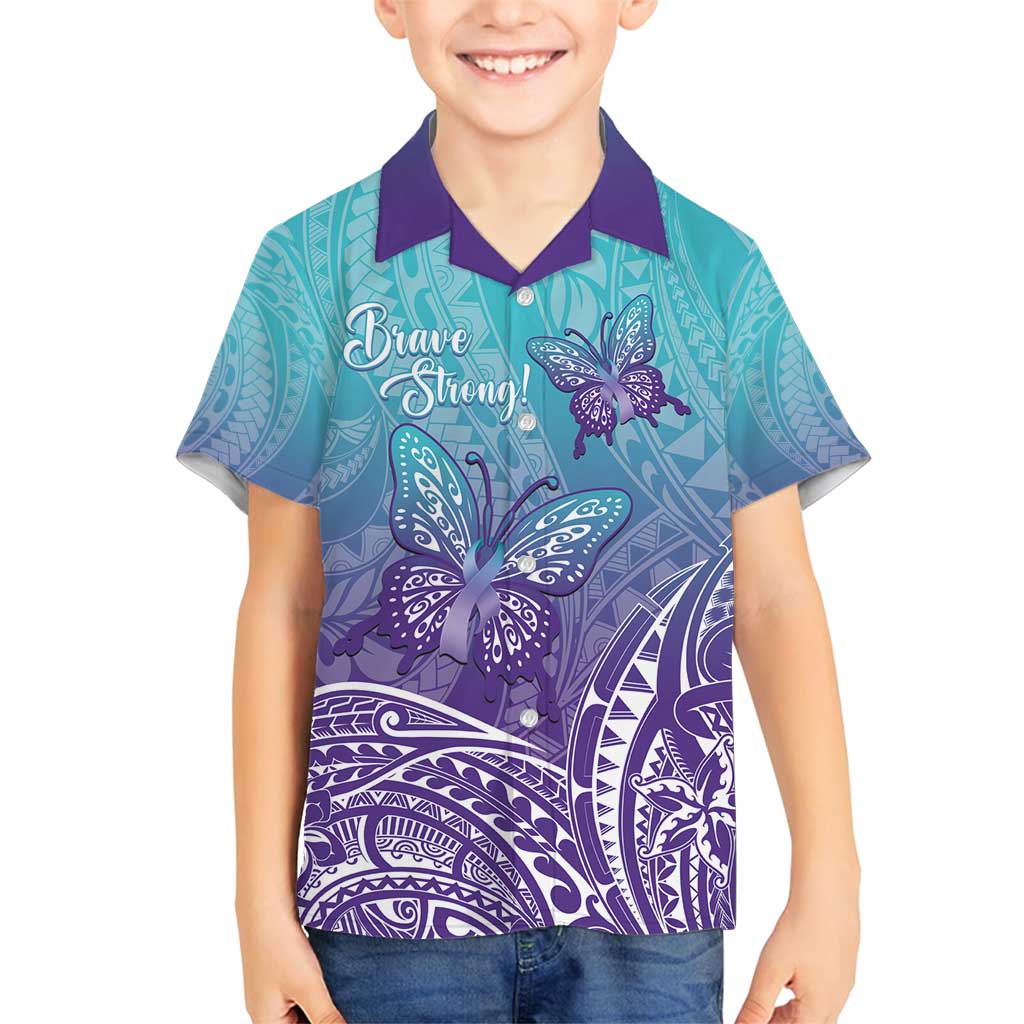 Polynesia Suicide Prevention Month Family Matching Summer Maxi Dress and Hawaiian Shirt Butterfly Purple And Teal Ribbon Tomorrow Needs You LT14 Son's Shirt Teal - Polynesian Pride