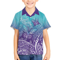 Polynesia Suicide Prevention Month Family Matching Summer Maxi Dress and Hawaiian Shirt Butterfly Purple And Teal Ribbon Tomorrow Needs You LT14 Son's Shirt Teal - Polynesian Pride